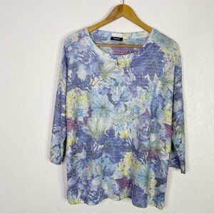 Walbusch Blue Green Floral Knit Sweater Blouse